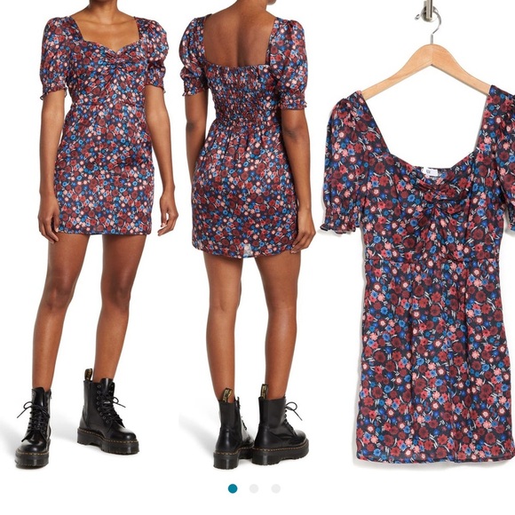 NSR Cami Sweetheart Neck Puff Sleeve Floral Print Mini Dress - Picture 1 of 6